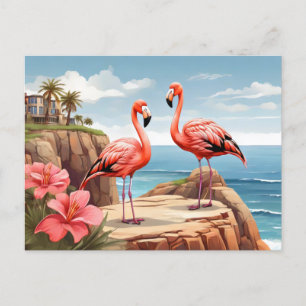 Twee flamingo's op een klif briefkaart