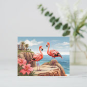 Twee flamingo's op een klif briefkaart (Staand voorkant)