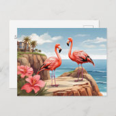 Twee flamingo's op een klif briefkaart (Voorkant / Achterkant)