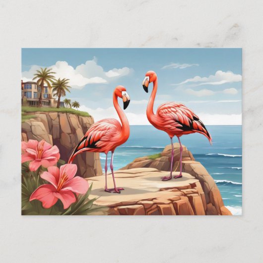 Twee flamingo's op een klif briefkaart (Voorkant)