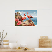 Twee flamingo's op een klif poster (Keuken)