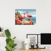 Twee flamingo's op een klif poster (Thuiskantoor)