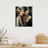 Twee flappers met off schouderjurken poster (Keuken)