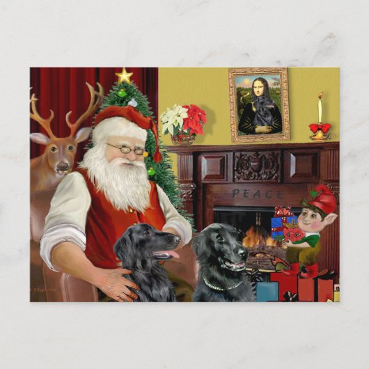 Twee Flat Coated Retrievers van Sinterklaas Feestdagenkaart (Voorkant)