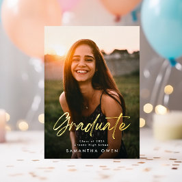 Twee foto Afstuderen partij gouden borstel Custom Folie Uitnodiging