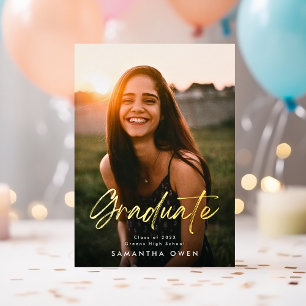 Twee foto Afstuderen partij gouden borstel Custom Folie Uitnodiging