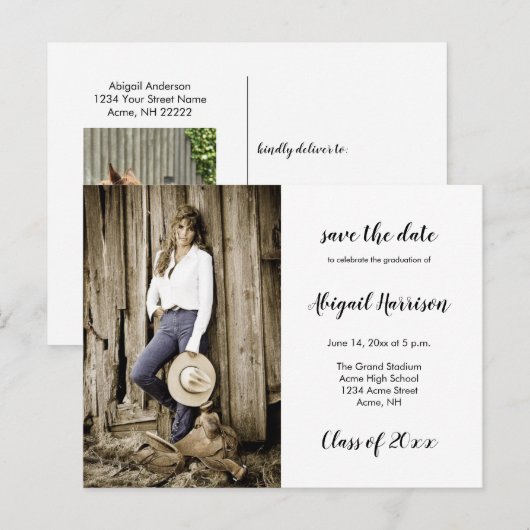 Twee foto-Afstuderen slaan de datum op Aankondigingskaart (Voorkant / Achterkant)