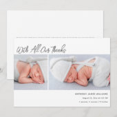 Twee foto-Baby geboortestatistieken Dank u Aankondiging (Voorkant / Achterkant)