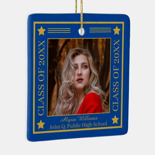 Twee foto blauw | Gold Class Year Afstuderen Keramisch Ornament (Rechts)