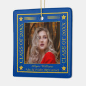 Twee foto blauw | Gold Class Year Afstuderen Keramisch Ornament (Links)