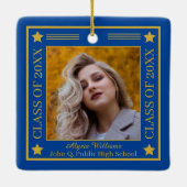 Twee foto blauw | Gold Class Year Afstuderen Keramisch Ornament (Achterkant)