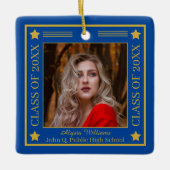 Twee foto blauw | Gold Class Year Afstuderen Keramisch Ornament (Voorkant)