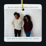 Twee foto Blue Best Friend Snowfall Holiday Keramisch Ornament<br><div class="desc">Twee foto-minimalistische trendy atlantisch blauw kleur Beste Friend Snowfall Kerstmis keramisch Ornament</div>