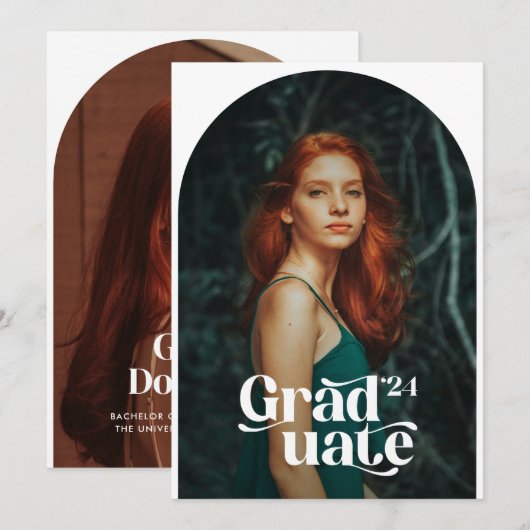 Twee foto Boho afstuderen aankondigingen (Voorkant / Achterkant)