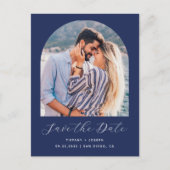 Twee Foto Boog Marine Blauw Save the Date Briefkaart (Voorkant)