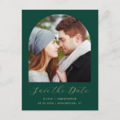 Twee foto boog smaragdgroene QR-code save the date Briefkaart (Voorkant)