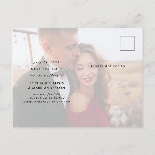 Twee foto | Casual Manuscript sparen de Datum Aankondigingskaart (Achterkant)