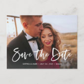 Twee foto | Casual Manuscript sparen de Datum Aankondigingskaart (Voorkant)