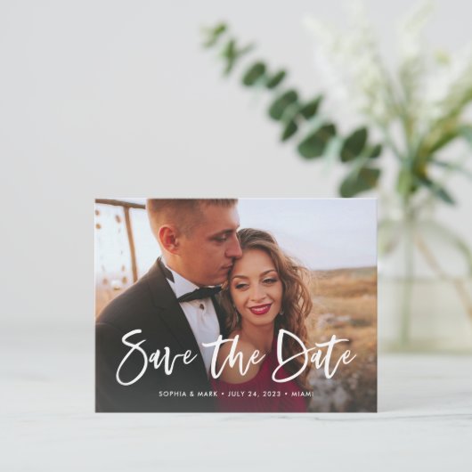 Twee foto | Casual Manuscript sparen de Datum Aankondigingskaart (Staand voorkant)