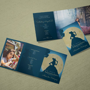 Twee foto Charro silhouet met maan Quinceanera Drieluik Uitnodiging