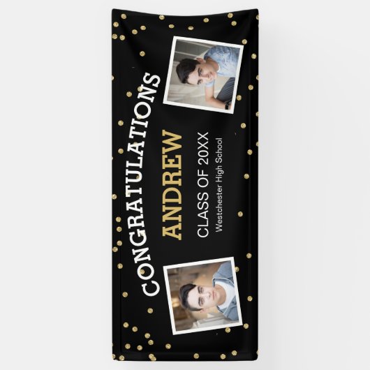 Twee foto Confetti Black Afstuderen Spandoek (Verticaal)