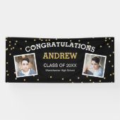 Twee foto Confetti Black Afstuderen Spandoek (Horizontaal)