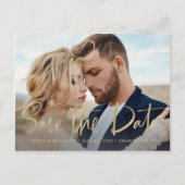 Twee foto | Faux Gold Modern Script Save the Date Aankondigingskaart (Voorkant)