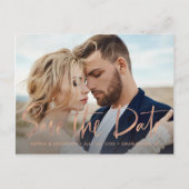Twee foto | Faux Roos Gold Script Save the Date Aankondigingskaart (Voorkant)