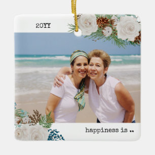 Twee Foto Geluk is Jou als Vriend Roze Pijnboom Keramisch Ornament