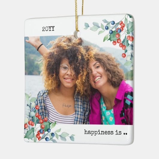 Twee foto geluk: Jij als Friend Holly Berries Keramisch Ornament (Links)
