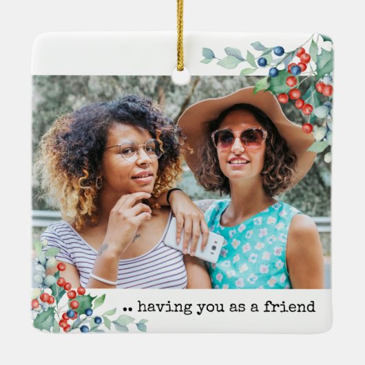 Twee foto geluk: Jij als Friend Holly Berries Keramisch Ornament (Achterkant)