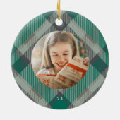 Twee foto geruite groene elegante kerstvakantie keramisch ornament (Achterkant)