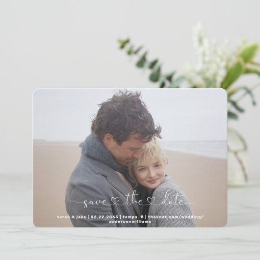 Twee foto Gewoon ons opslaan van de datum Feestdagenkaart (Staand voorkant)