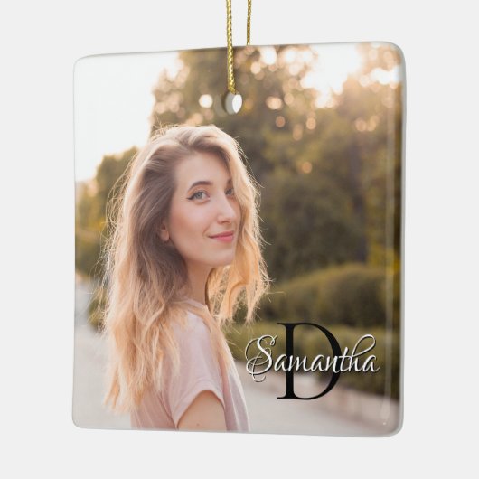 Twee foto Girly Chic Monogram Keramisch Ornament (Links)