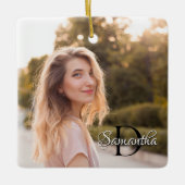 Twee foto Girly Chic Monogram Keramisch Ornament (Voorkant)