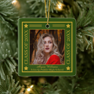 Twee foto groen Gouden klasse van 2023 Afstudere Keramisch Ornament