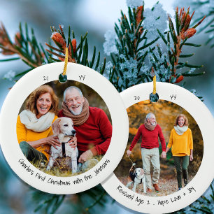 Twee Foto Hond Eerste Kerst Cute Minimalistisch Keramisch Ornament