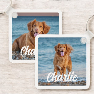Twee foto Hondenliefhebber Gepersonaliseerde huisd Sleutelhanger