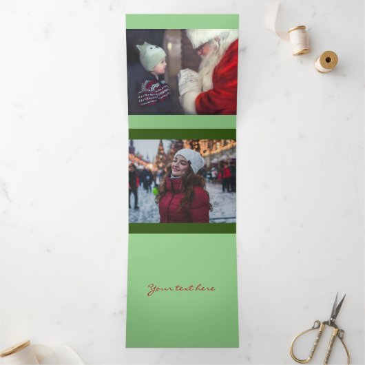 Twee foto kerstglitter drieluik wenskaart (Binnen)