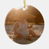 Twee foto Kerstmis geschilderd rood zwart geruite Keramisch Ornament (Voorkant)