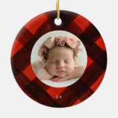 Twee foto Kerstmis geschilderd rood zwart geruite Keramisch Ornament (Achterkant)