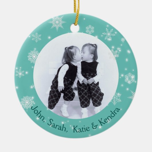 Twee foto-kerstsnowflakes, dubbelzijdig keramisch ornament (Voorkant)