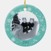 Twee foto-kerstsnowflakes, dubbelzijdig keramisch ornament (Achterkant)