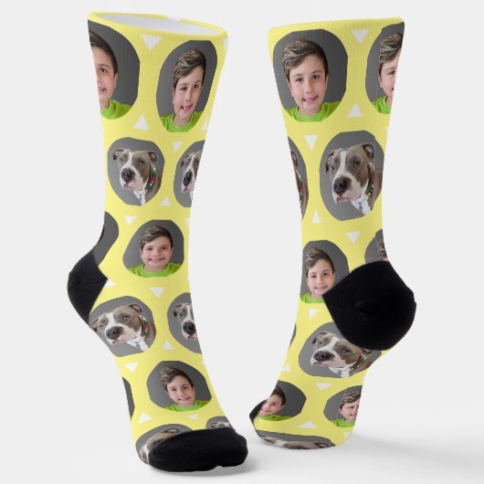 Twee foto kind of huisdier foto op maat sokken (Gebogen)