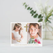 Twee foto kruis eerste communie dank je briefkaart (Staand voorkant)