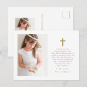 Twee foto kruis Eerste Communie Dank je wel Briefkaart (Voorkant / Achterkant)