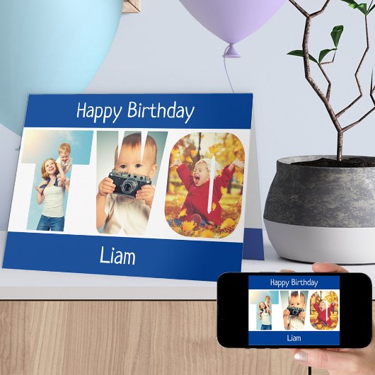 TWEE Foto letters Blue Boys 2e verjaardag Kaart