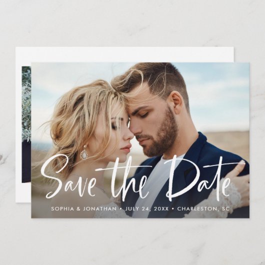 Twee Foto met Modern Script Save The Date (Voorkant / Achterkant)