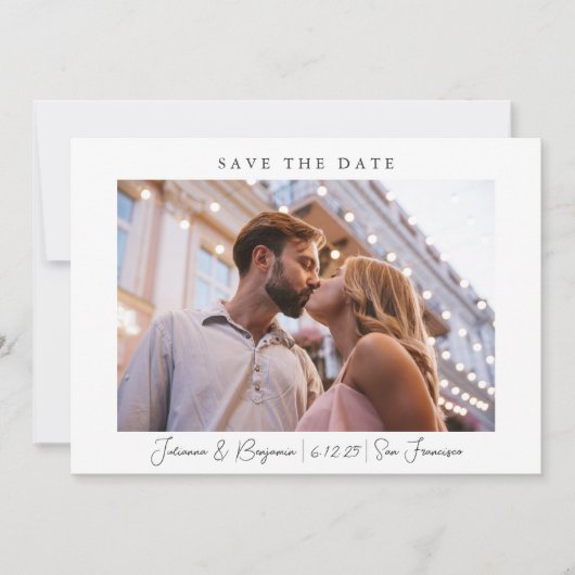 Twee foto-minimalistisch modern script ellegant We Save The Date (Voorkant)