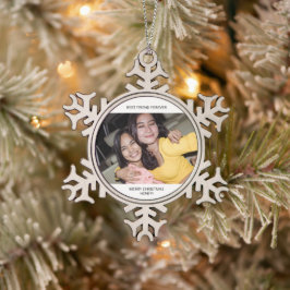 Twee Foto Minimalistische Beste Vriend Tin Sneeuwvlok Ornament